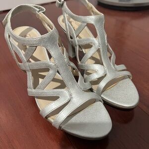 Metallic Silver Heeled Sandals